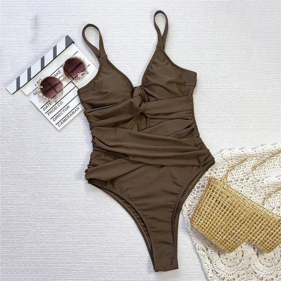 Tan girl Cross Bandage one piece swimsuit - Wear with style