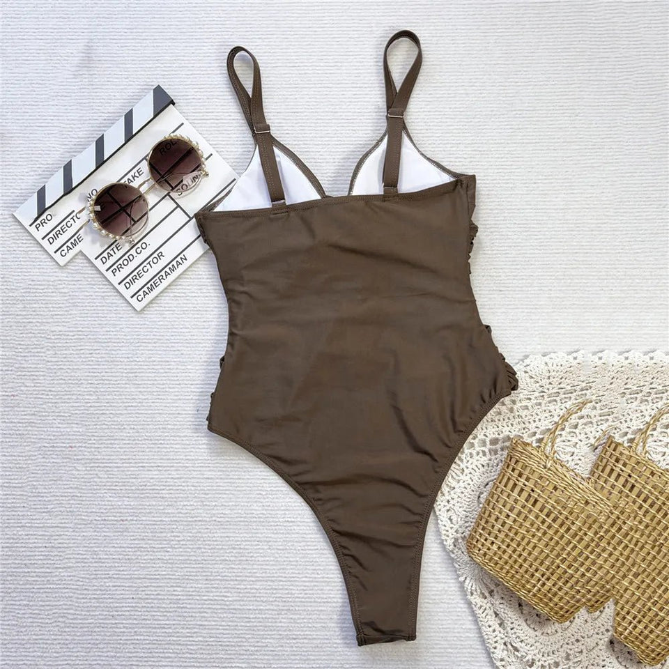 Tan girl Cross Bandage one piece swimsuit - Wear with style