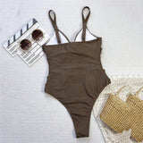 Tan girl Cross Bandage one piece swimsuit - Wear with style