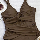 Tan girl Cross Bandage one piece swimsuit - Wear with style