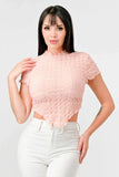 TEXTURED RUFFLED HEM KEYHOLE BACK ASYMMETRICAL CROPPED TOP - Wear with style