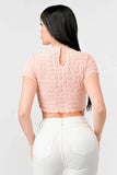 TEXTURED RUFFLED HEM KEYHOLE BACK ASYMMETRICAL CROPPED TOP - Wear with style
