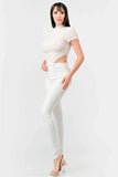 TEXTURED RUFFLED HEM KEYHOLE BACK ASYMMETRICAL CROPPED TOP - Wear with style