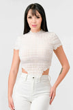 TEXTURED RUFFLED HEM KEYHOLE BACK ASYMMETRICAL CROPPED TOP - Wear with style