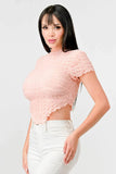 TEXTURED RUFFLED HEM KEYHOLE BACK ASYMMETRICAL CROPPED TOP - Wear with style