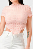 TEXTURED RUFFLED HEM KEYHOLE BACK ASYMMETRICAL CROPPED TOP - Wear with style
