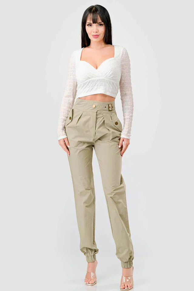 TEXTURED SWEETHEART LONG SLEEVES CROPPED TOP - Wear with style