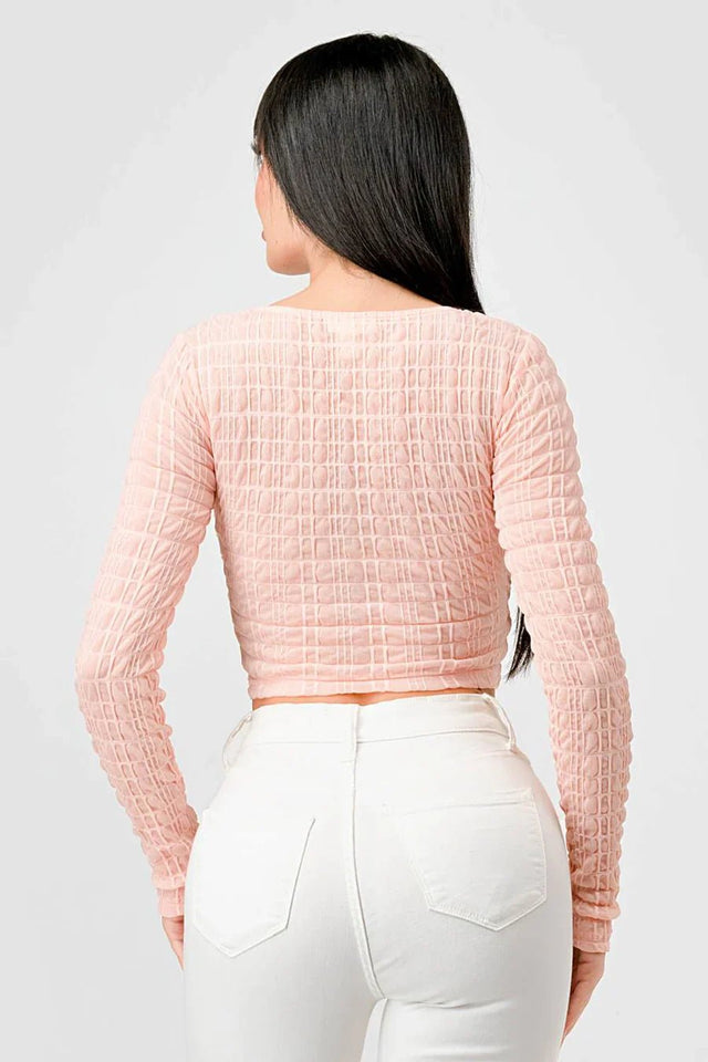 TEXTURED SWEETHEART LONG SLEEVES CROPPED TOP - Wear with style