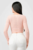 TEXTURED SWEETHEART LONG SLEEVES CROPPED TOP - Wear with style