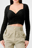 TEXTURED SWEETHEART LONG SLEEVES CROPPED TOP - Wear with style