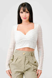 TEXTURED SWEETHEART LONG SLEEVES CROPPED TOP - Wear with style