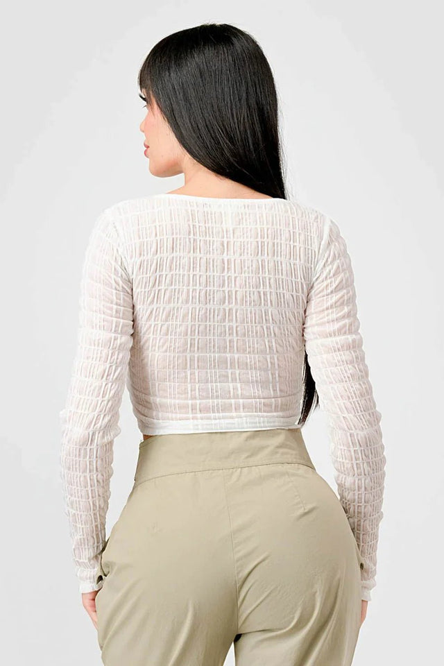 TEXTURED SWEETHEART LONG SLEEVES CROPPED TOP - Wear with style