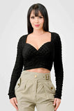 TEXTURED SWEETHEART LONG SLEEVES CROPPED TOP - Wear with style