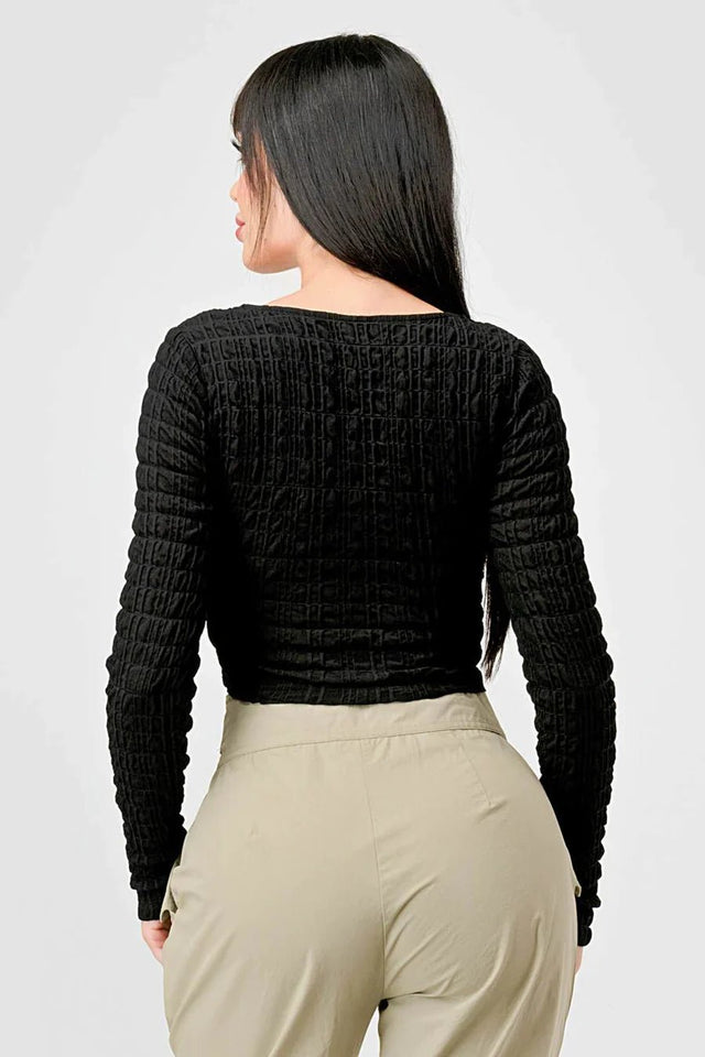 TEXTURED SWEETHEART LONG SLEEVES CROPPED TOP - Wear with style