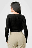 TEXTURED SWEETHEART LONG SLEEVES CROPPED TOP - Wear with style