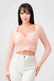 TEXTURED SWEETHEART LONG SLEEVES CROPPED TOP - Wear with style