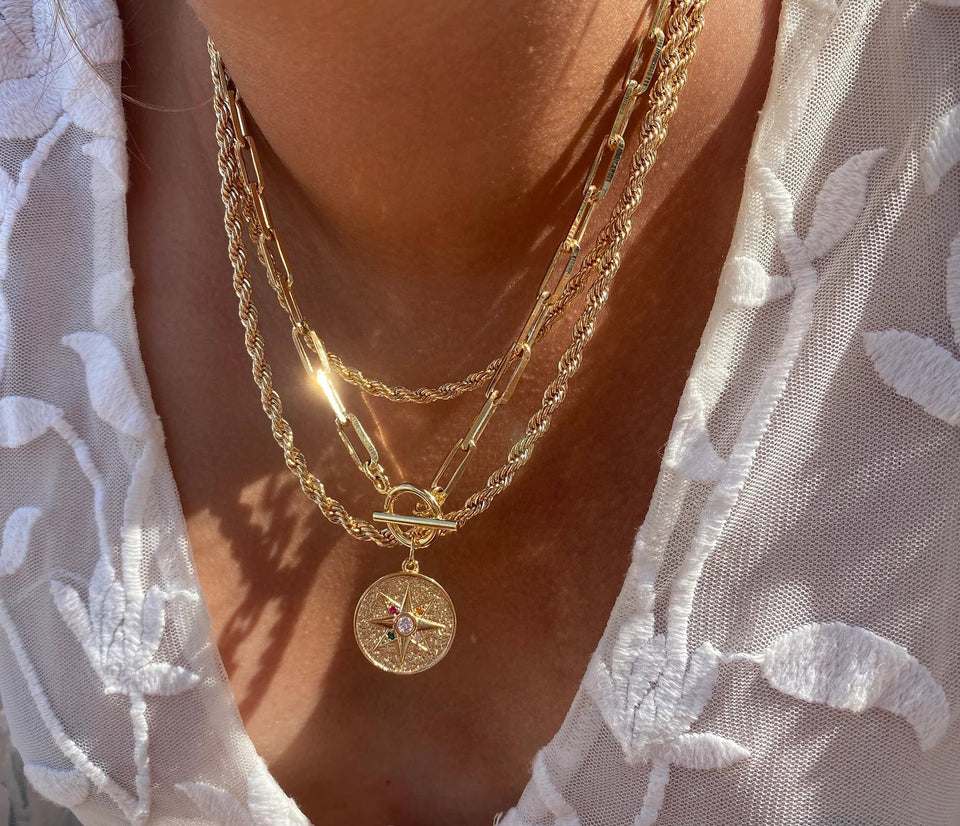 Toggle Chain Zirconia Compass Pendant - Wear with style