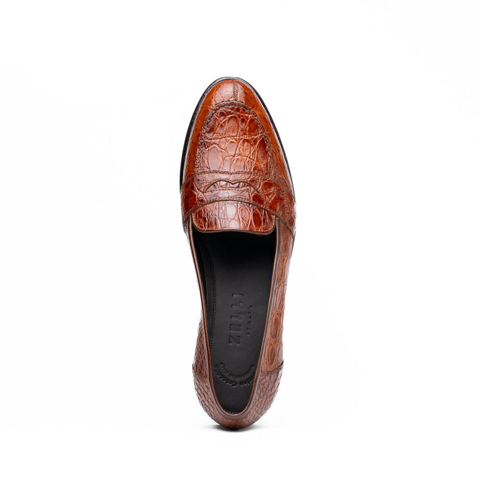 11-119-CGN TUSCANY Crocodile Penny Loafer, Cognac