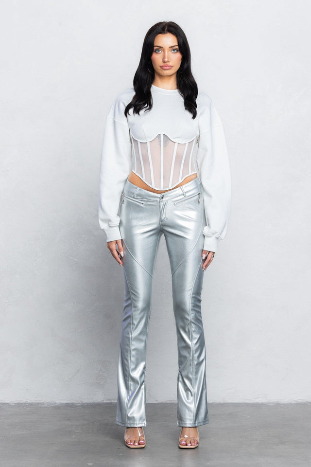 V - Cut Pleather Boot - Cut Pants | Low Rise Trendy Zipper Detail Pants - Wear with style