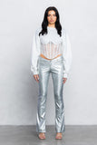V - Cut Pleather Boot - Cut Pants | Low Rise Trendy Zipper Detail Pants - Wear with style