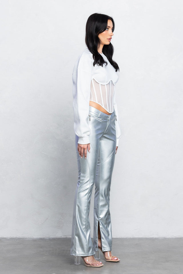 V - Cut Pleather Boot - Cut Pants | Low Rise Trendy Zipper Detail Pants - Wear with style