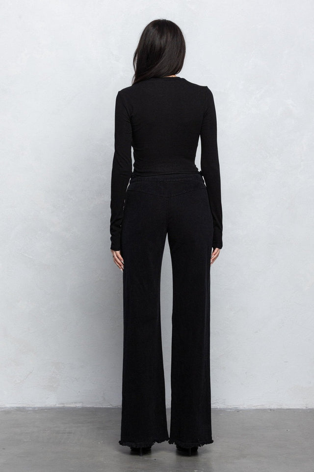 V - Line Folded Detail Destroyed Twill Pants | Raw Hem Street Style - Wear with style