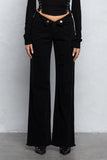 V - Line Folded Detail Destroyed Twill Pants | Raw Hem Street Style - Wear with style