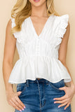 V neck ruffle top with tie on the back - Wear with style