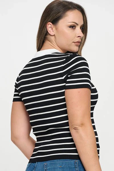 V-Neck Striped Polo Shirt - Wear with style