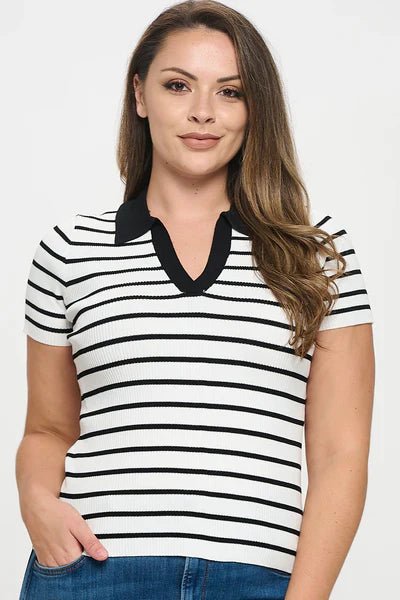 V-Neck Striped Polo Shirt - Wear with style