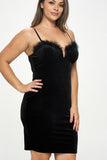 Velours Mini Feather Trim Lush Plus Size Mini Dress - Wear with style