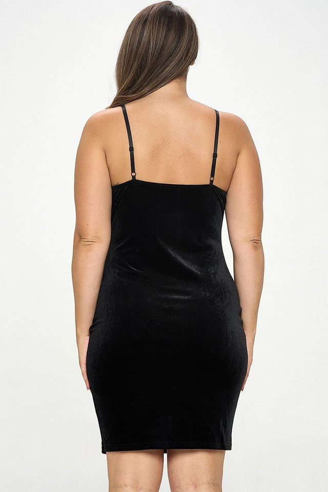 Velours Mini Feather Trim Lush Plus Size Mini Dress - Wear with style