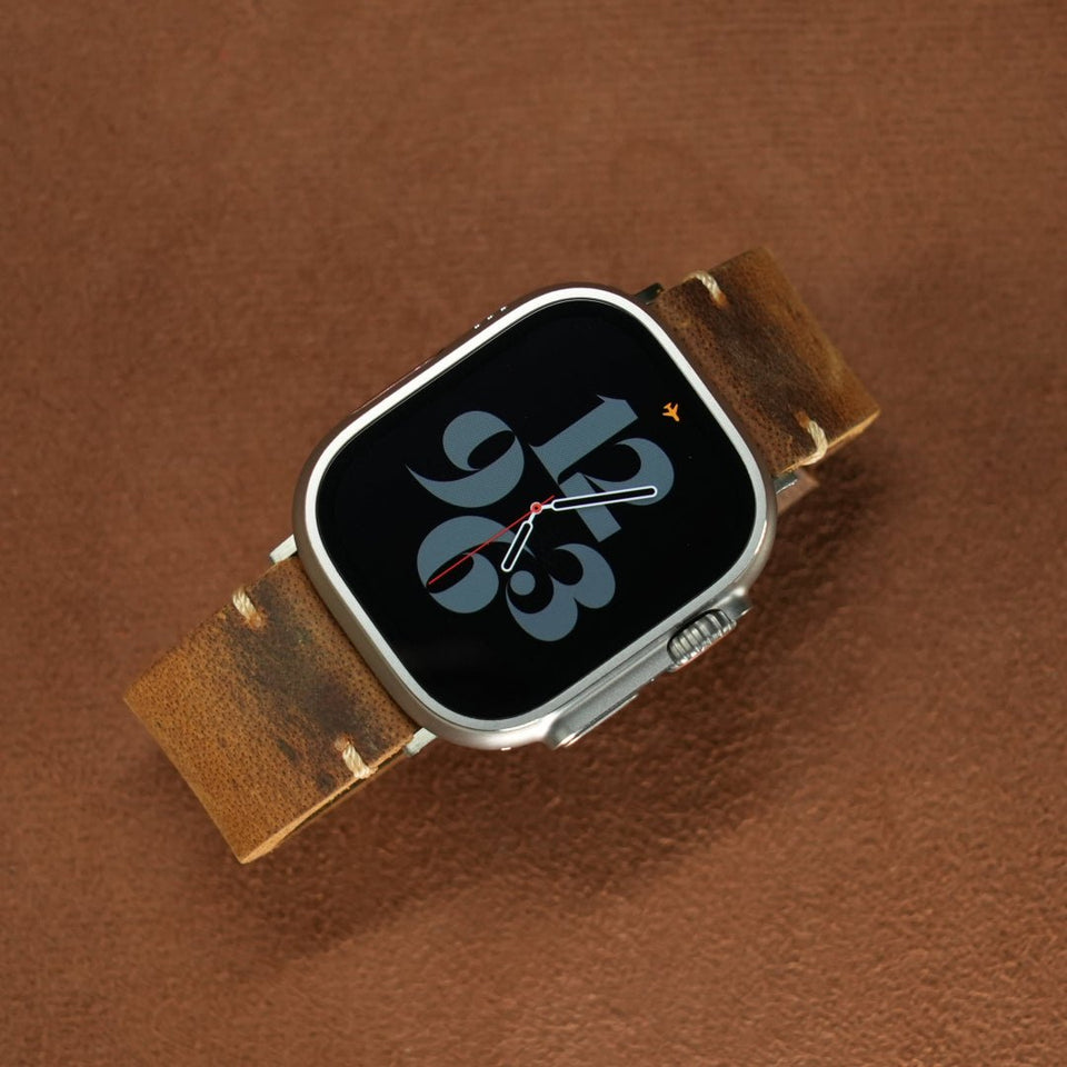 Vintage Distressed Leather Band for Apple Watch Series 10 – 100% Cowhide, One - Piece Hand - Stitched, Patina - Ready - Wear with style