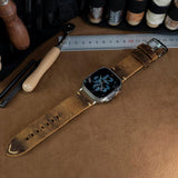 Vintage Distressed Leather Band for Apple Watch Series 10 – 100% Cowhide, One - Piece Hand - Stitched, Patina - Ready - Wear with style