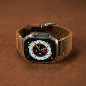 Vintage Distressed Leather Band for Apple Watch Series 10 – 100% Cowhide, One - Piece Hand - Stitched, Patina - Ready - Wear with style