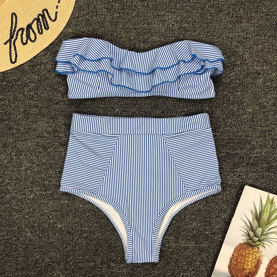 Vintage Striped Ruffled two piece swimsuit - Wear with style