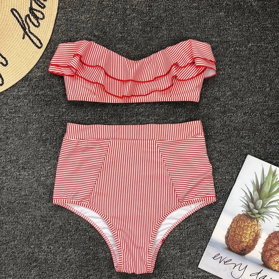 Vintage Striped Ruffled two piece swimsuit - Wear with style