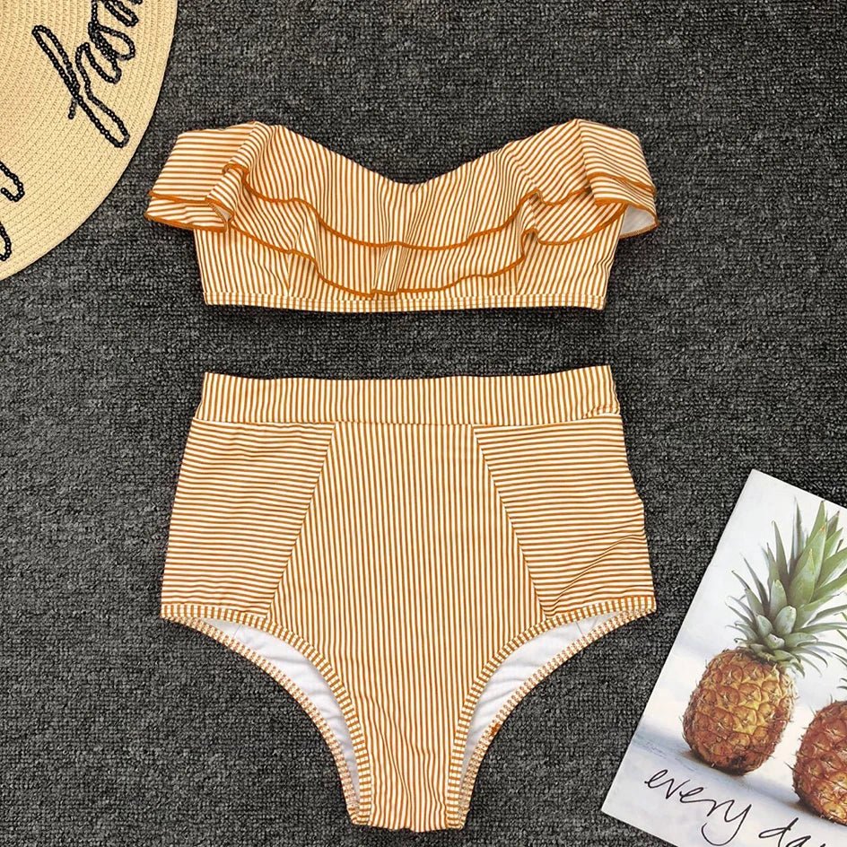 Vintage Striped Ruffled two piece swimsuit - Wear with style