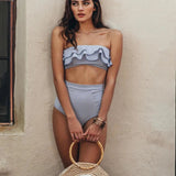 Vintage Striped Ruffled two piece swimsuit - Wear with style