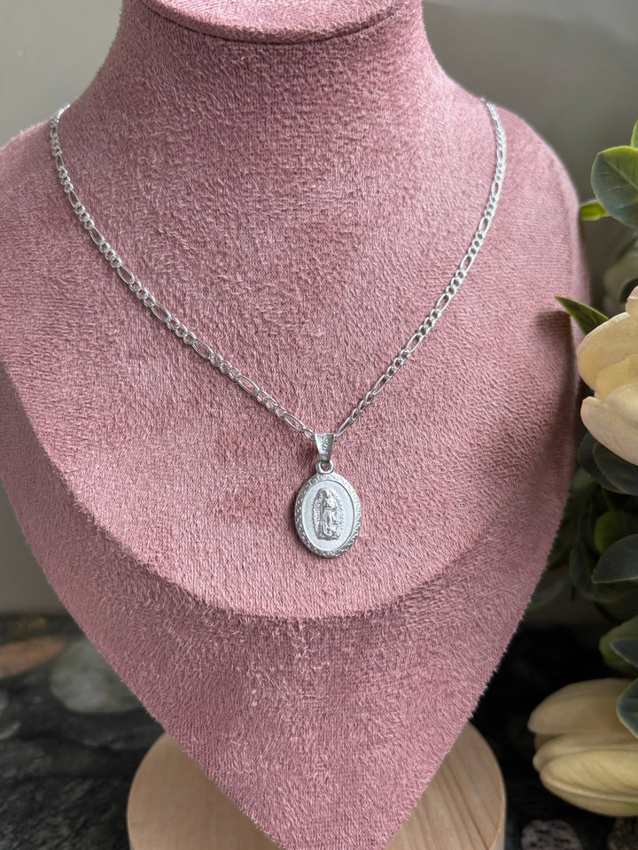 Virgin Mary Necklace sterling silver 925 | Figaro chain necklace 19”| Virgencita necklace - Wear with style