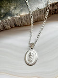 Virgin Mary Necklace sterling silver 925 | Figaro chain necklace 19”| Virgencita necklace - Wear with style
