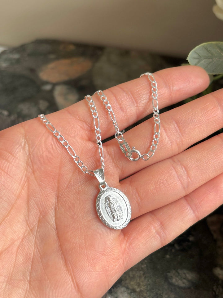 Virgin Mary Necklace sterling silver 925 | Figaro chain necklace 19”| Virgencita necklace - Wear with style