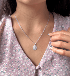 Virgin Mary Necklace sterling silver 925 | Figaro chain necklace 19”| Virgencita necklace - Wear with style