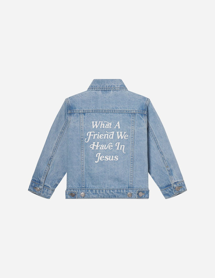 What a Friend in Jesus Kids Denim Jacket - Wear with style