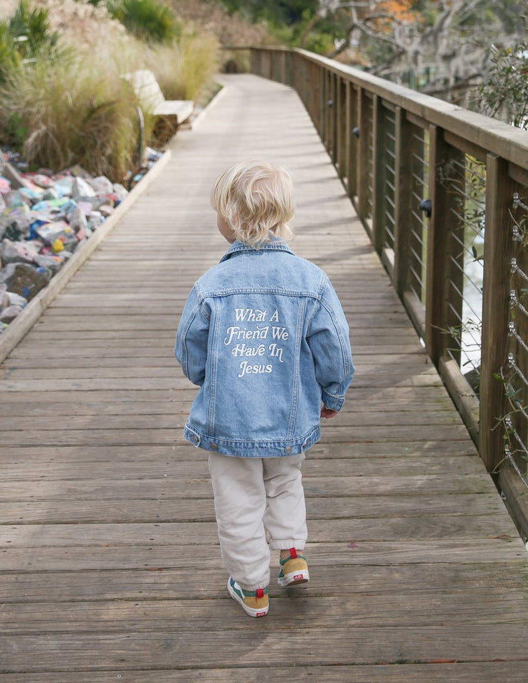 What a Friend in Jesus Kids Denim Jacket - Wear with style