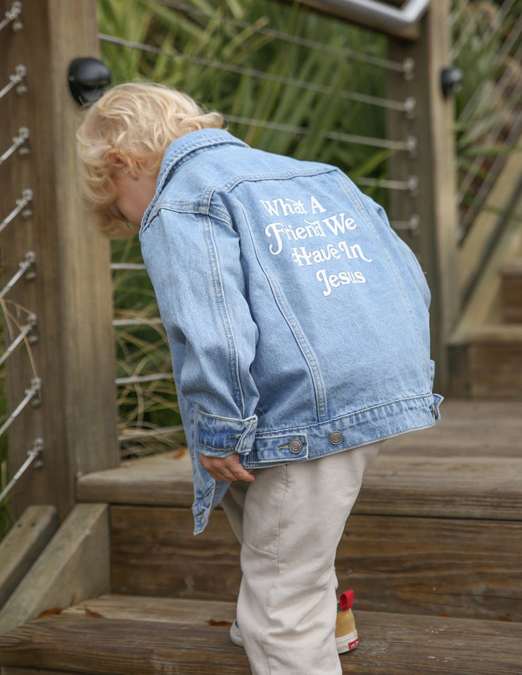 What a Friend in Jesus Kids Denim Jacket - Wear with style