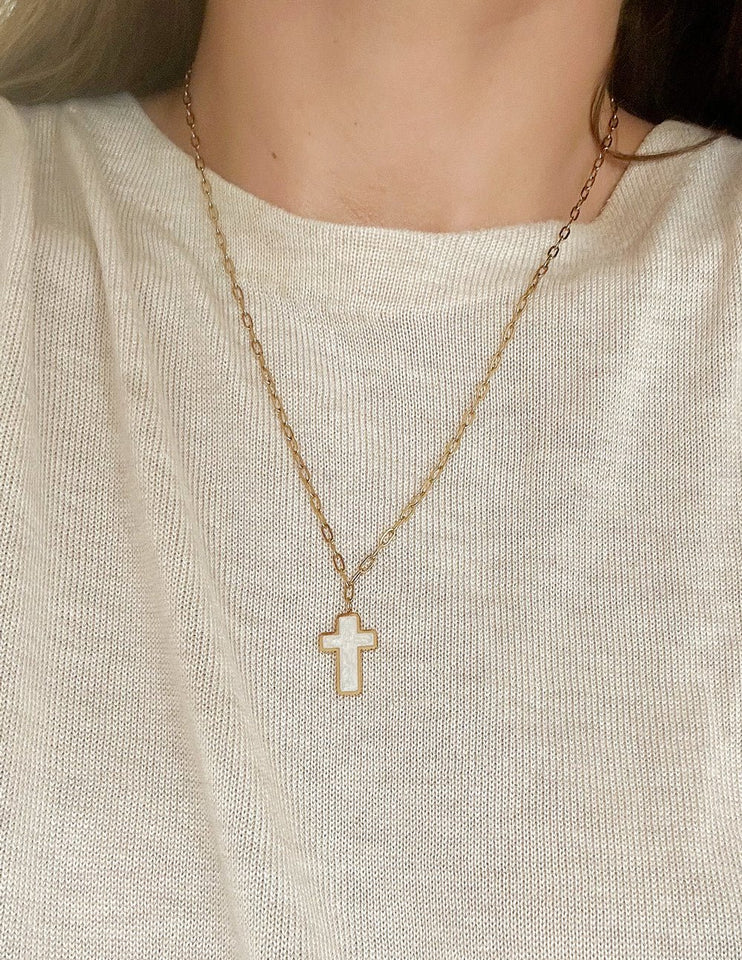 White Enamel Cross Necklace - Wear with style