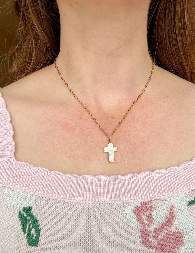 White Enamel Cross Necklace - Wear with style