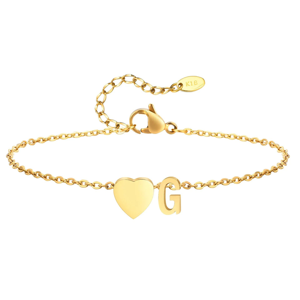 Women Heart Initial Stainless Steel Personalized Anklet Bracelets - Wear with style