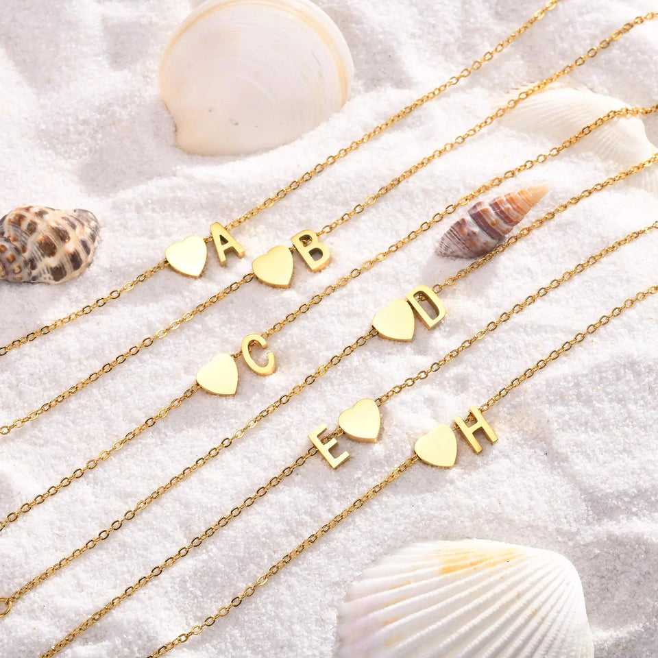 Women Heart Initial Stainless Steel Personalized Anklet Bracelets - Wear with style
